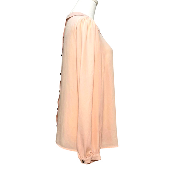 Forever 21 Peach Pleated Front Button Back Peter Pan Collar Blouse Medium - Picture 4 of 7